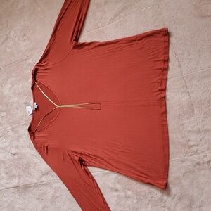AVENUE 18 20 Burnt Orange Tunic T shirt Long Sleeves Attached Necklace NWT